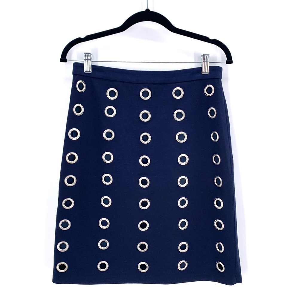 Carmen Marc Valvo Navy Blue Grommet Pencil Skirt Size Medium Office Career